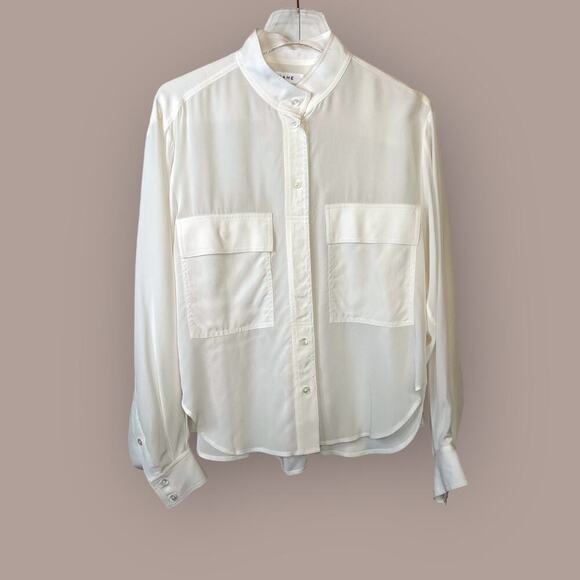 FRAME 100% Silk Clean Safari Shirt in Off White Women's Size Small - Picture 5 of 13